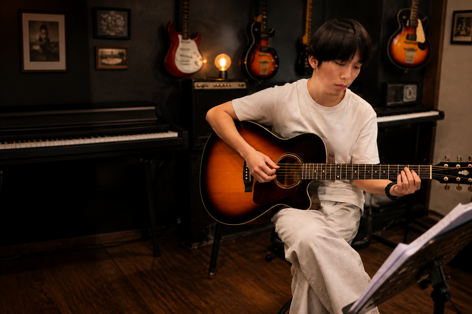 A man playing a guitar